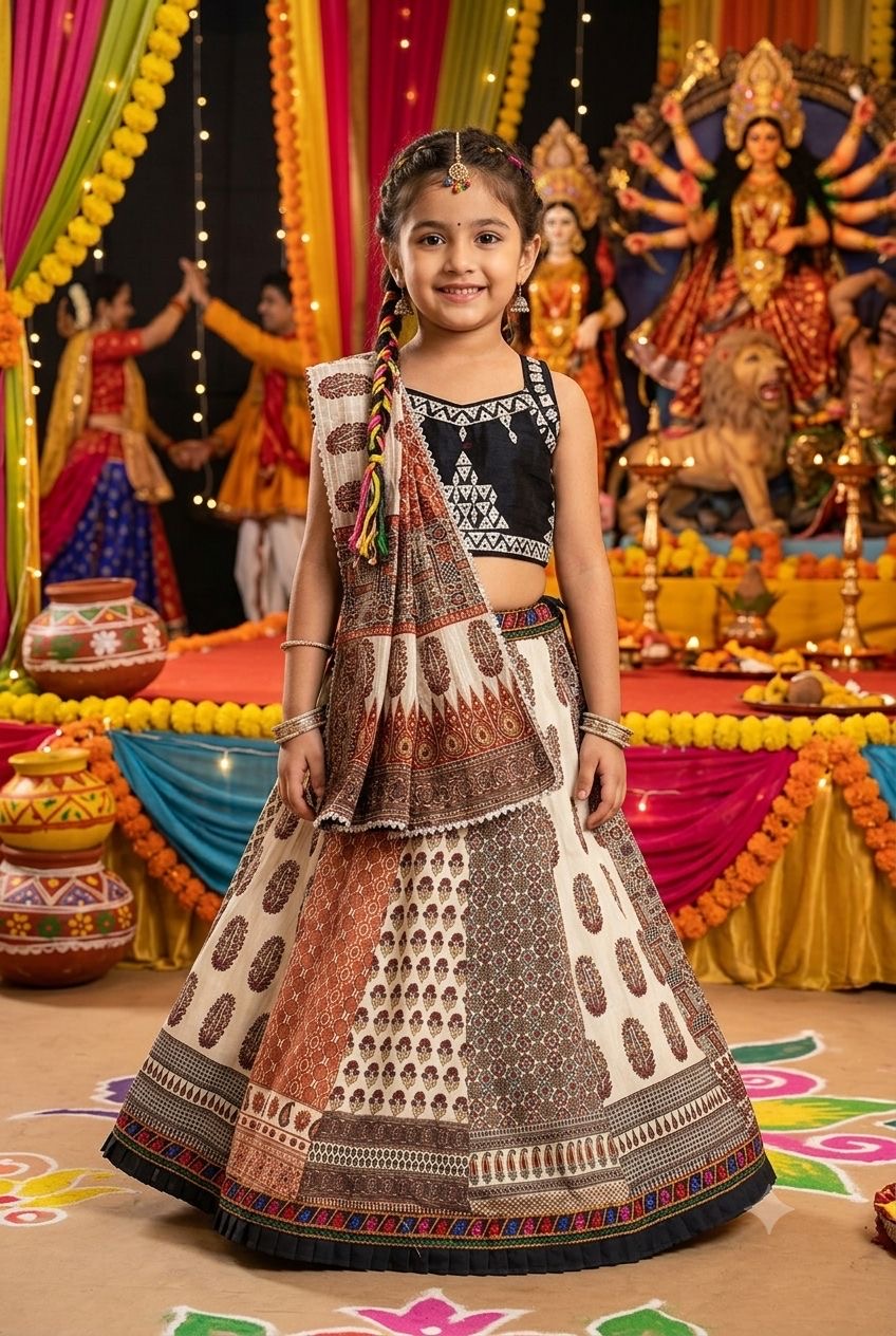 Girls Designer Ethnic Lehenga Choli | Banarasi Dupatta for Navratri, Wedding & Celebrations (Copy)