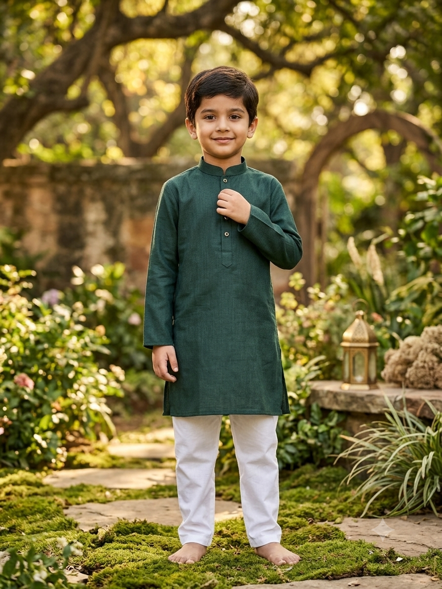 Premium Dark Green Kurta for Boys | Classic Indian Traditional Wear