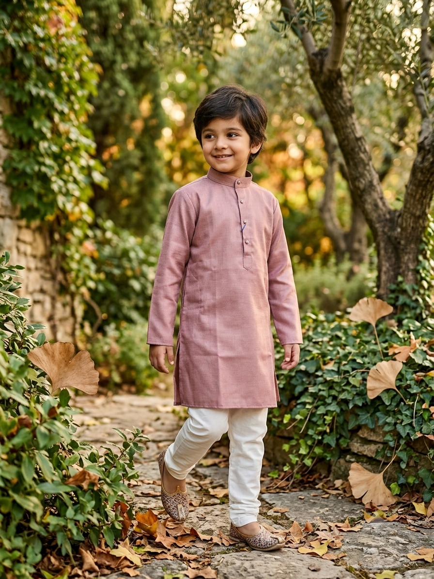 Boys Full Sleeve Pink Kurta | Elegant Ethnic Outfit for Weddings & Festivals