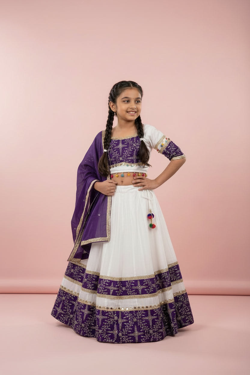 Traditional Girls Lehenga Choli in Purple & White – Festive Wear