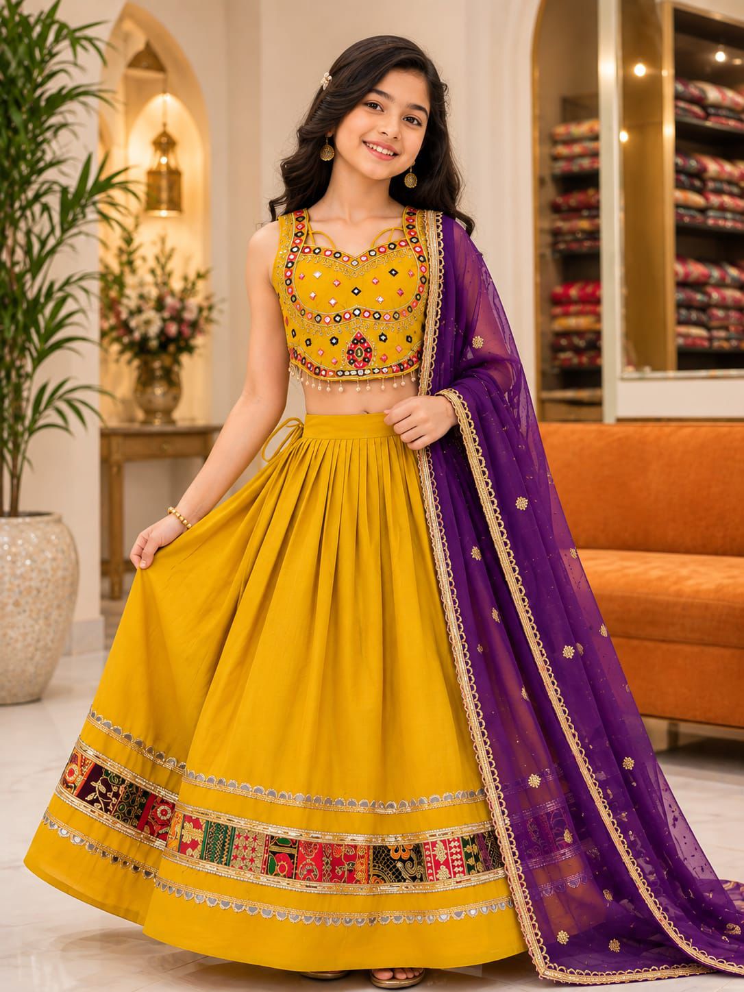 Traditional Kids Mirror & Embroidery Work Lehenga Choli