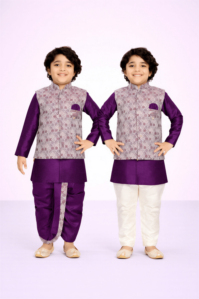 Boys' Mulberry Silk - Finish Dhoti & Pajama 3 - Piece Set - nemi kids wear
