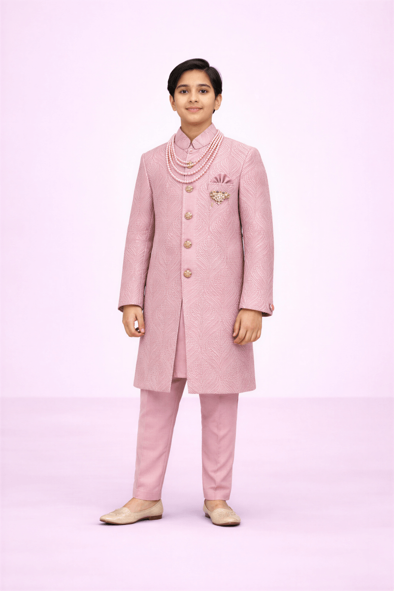 Dusty Rose Plumage Sherwani - nemi kids wear
