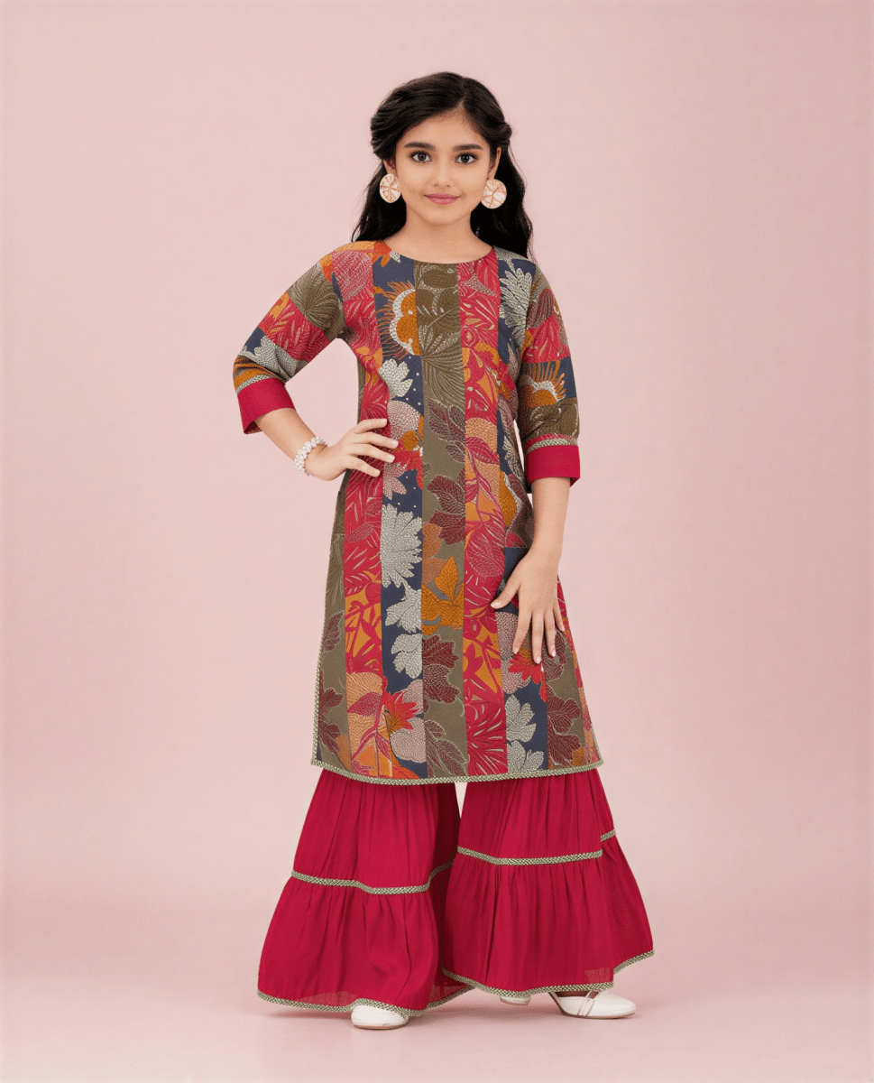 Floral Fusion Tiered Sharara Set - nemi kids wear