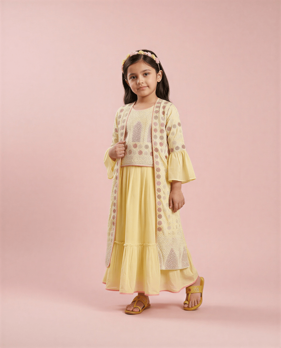 Longline Shrug with Tiered Skirt & Crop Top - nemi kids wear