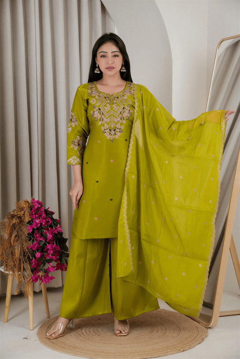 Olive Meadow Hand - Embroidered Suit - nemi kids wear