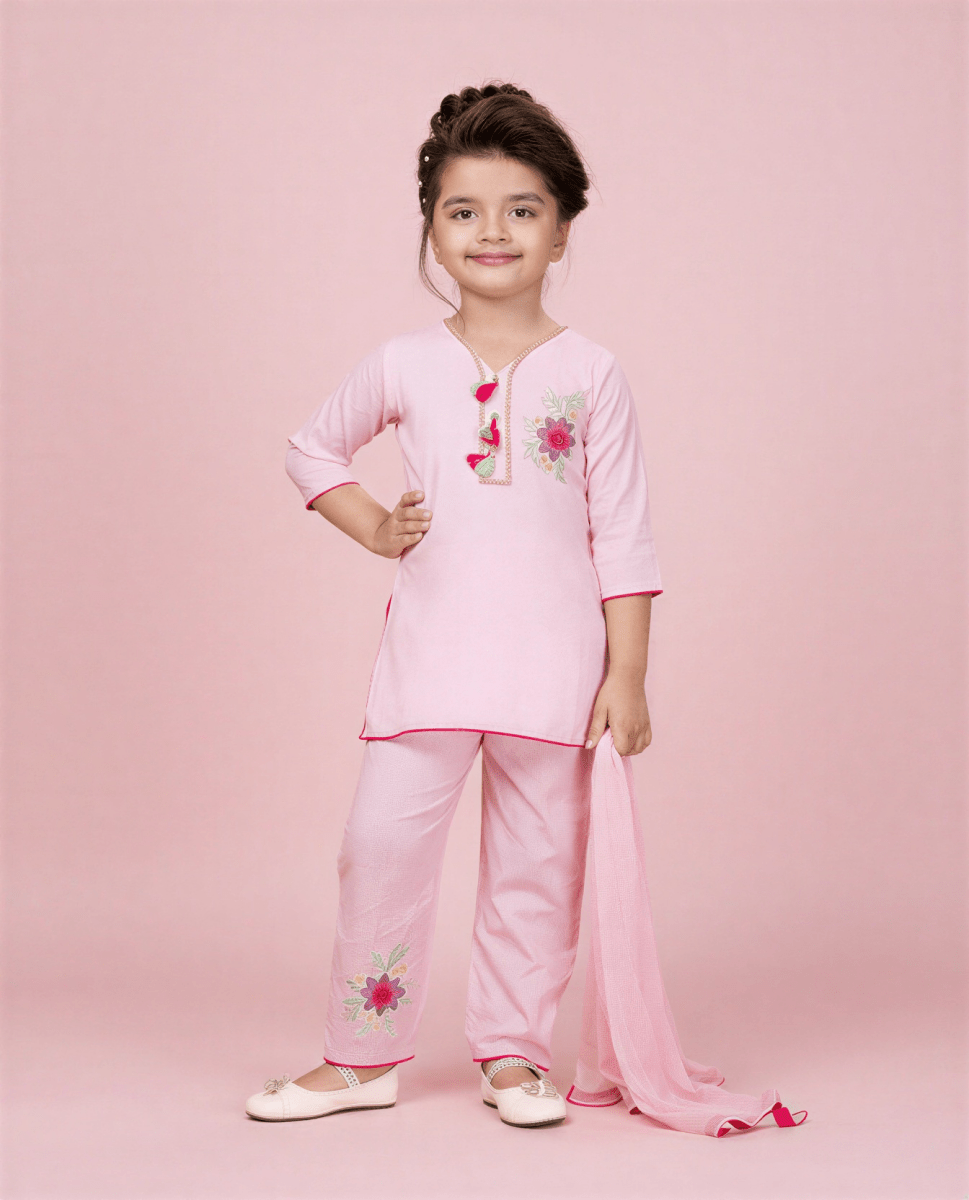 Pastel Pink Floral Ethnic Suit - nemi kids wear