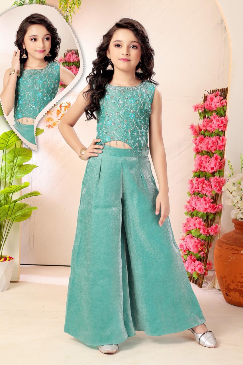 Stylish Firozi Sharara Palazzo with Dupatta | Ethnic Outfit for Girls