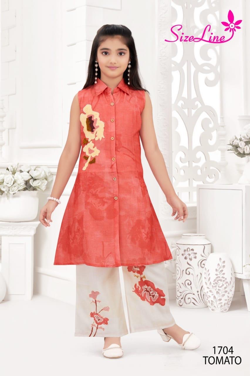 Girls Coral Red Floral Kurti & Palazzo Suit | Festive & Party Wear for Kids