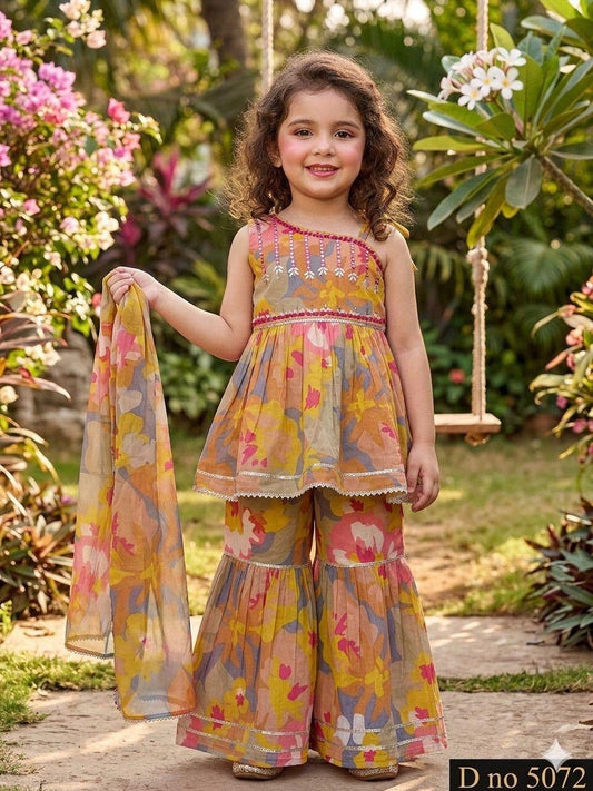 Spring Blossom Printed Kurti Palazzo Set with Dupatta