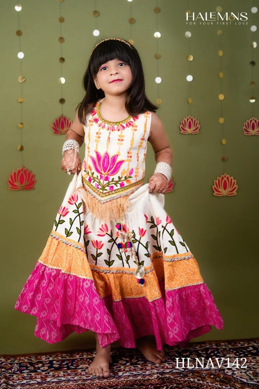 Girls Designer Lotus Embroidered Choli