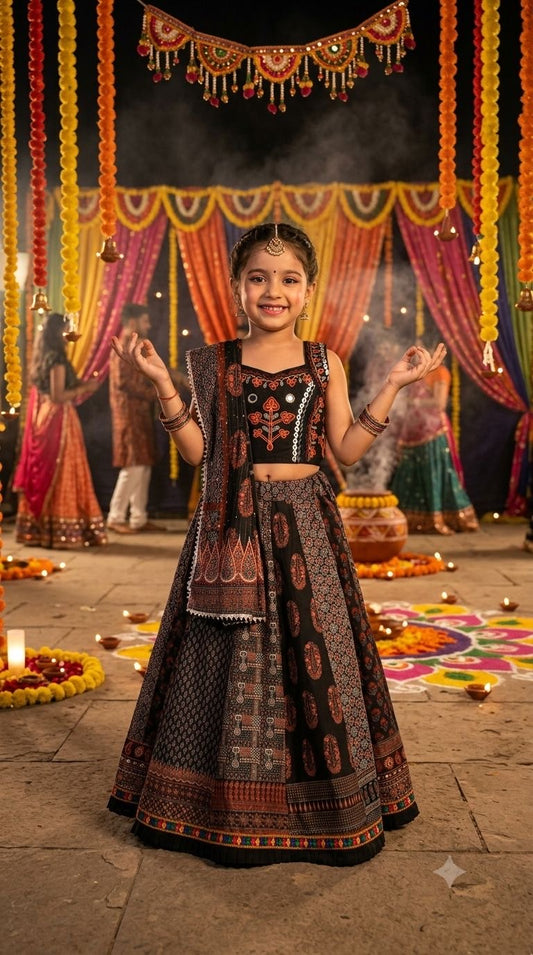 Girls Designer Ethnic Lehenga Choli | Banarasi Dupatta for Navratri, Wedding & Celebrations