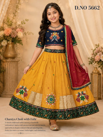 Traditional Girls Chaniya Choli with Colorful Embroidery, Mirror Work & Matching Dupatta | Perfect for Navratri, Garba & Wedding Celebrations