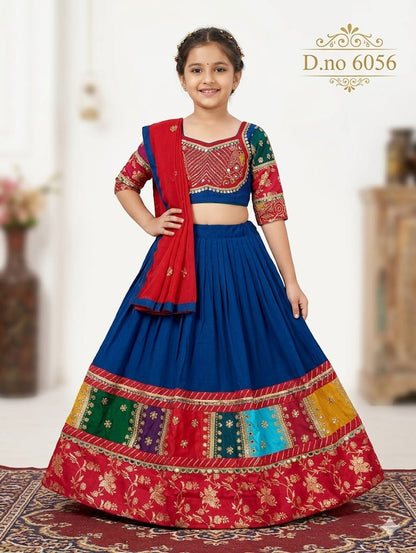 Girls Multicolor Patchwork Lehenga Choli with Embroidered Dupatta | Premium Kids Ethnic Wear for Navratri, Garba & Wedding