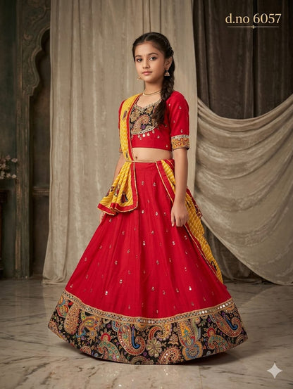 Girls Paisley Embroidered Lehenga Choli with Bandhani Dupatta | Designer Kids Ethnic Wear for Navratri, Wedding & Festive Collection
