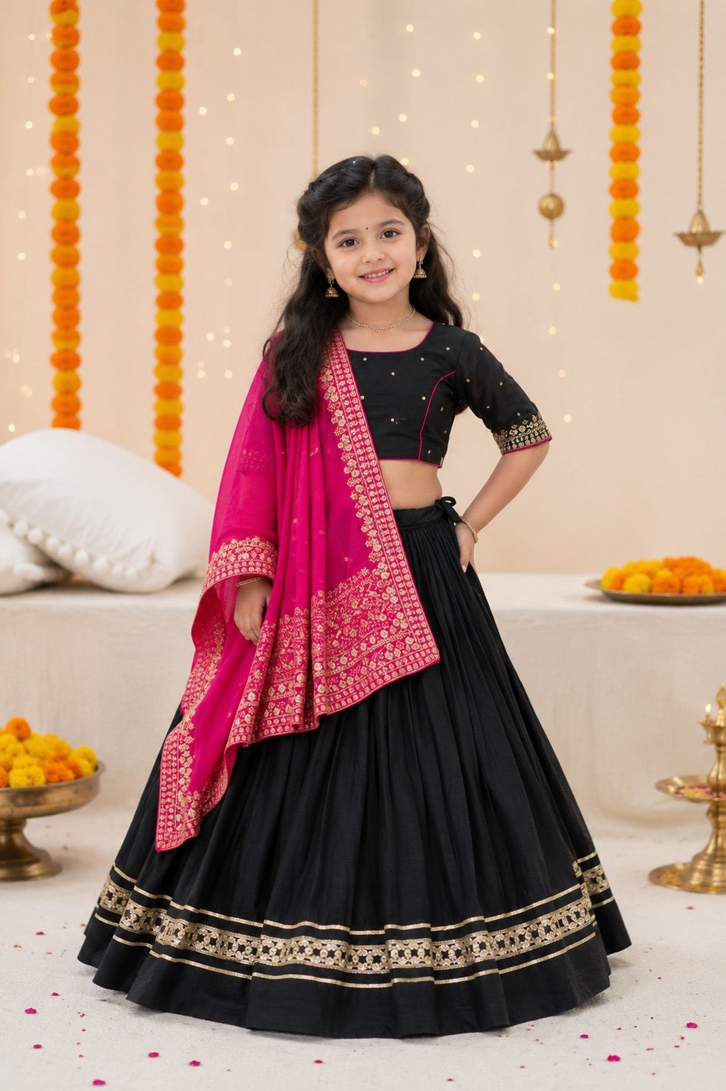 Kids Silk Lehenga Choli Set with Banarasi Dupatta | Premium Festive, Wedding & Party Wear