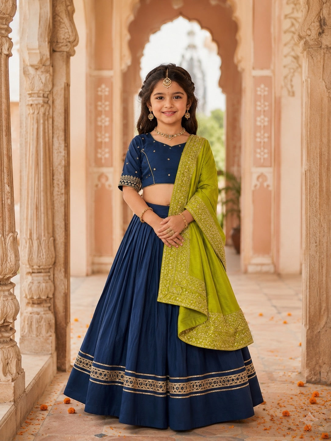 Kids Silk Lehenga Choli Set with Banarasi Dupatta | Premium Festive, Wedding & Party Wear