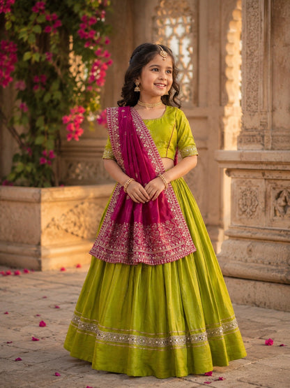 Kids Silk Lehenga Choli Set with Banarasi Dupatta | Premium Festive, Wedding & Party Wear