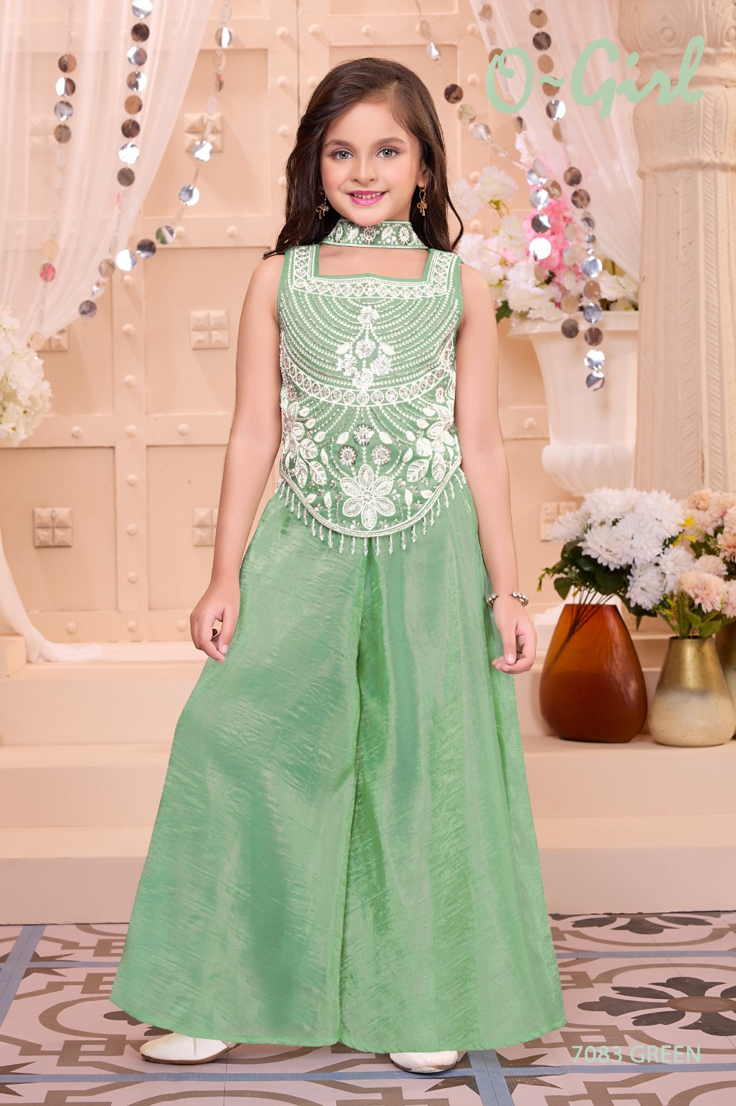 Stylish Green Sharara Palazzo with Dupatta | Ethnic Outfit for Girls