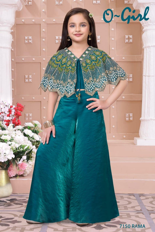 Elegant Rama Green Sharara Suit for Girls | Festive Ethnic Wear with Dupatta