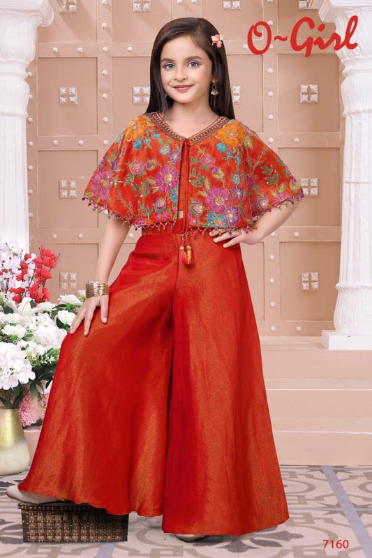 Girls Rust Sharara Palazzo Set | Traditional Party Wear Outfit