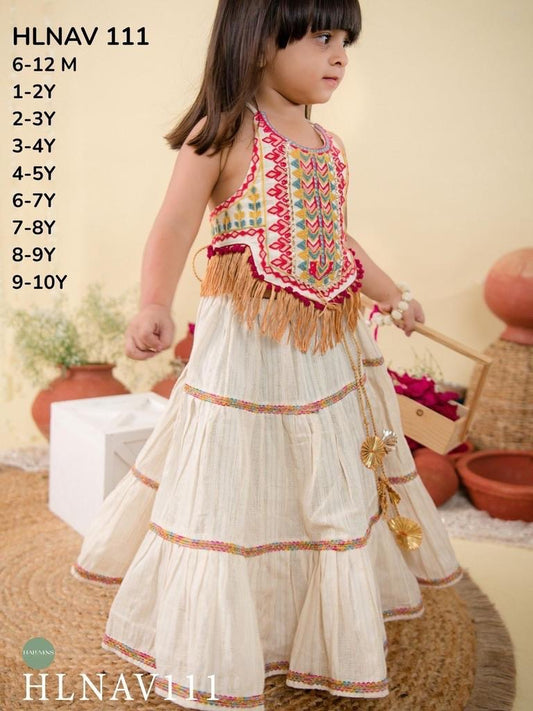 Girls Multicolor Embroidered Boho Fringe Choli
