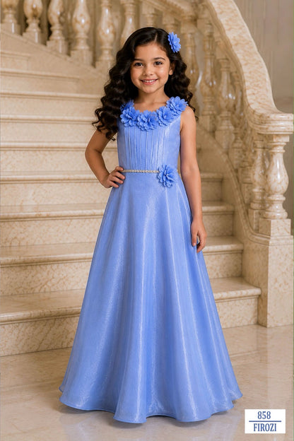 Girls Floral 3D Flower Gown | Party Wear Designer Dress