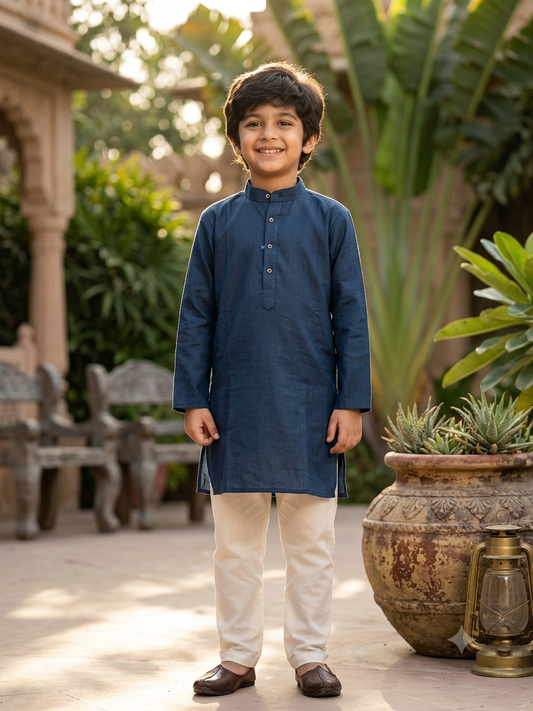 Premium Navy Blue Boys Kurta for Festivals & Celebrations