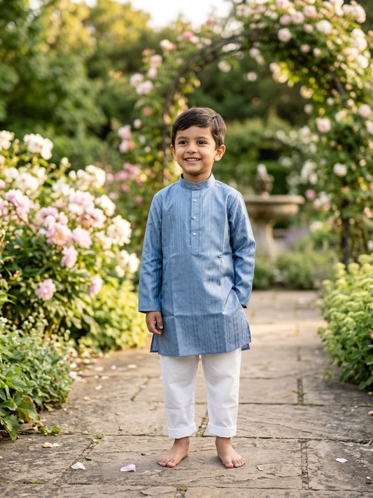 Classic Sky Blue Kurta for Boys – Traditional Festive Outfit