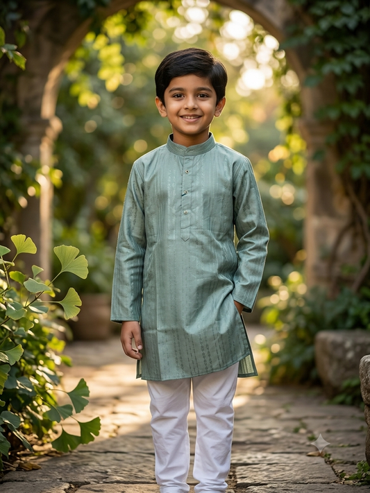 Boys Ethnic Sage Green Kurta – Elegant Festive Style