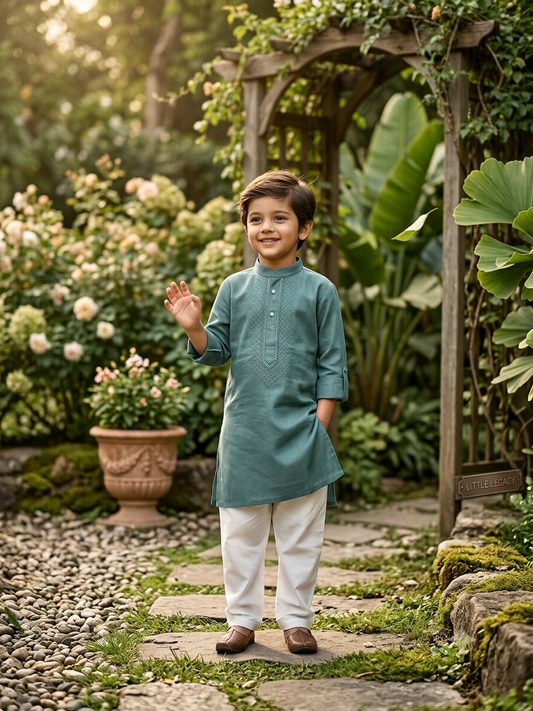 Stylish Teal Ethnic Kurta for Boys – Premium Festive Wear