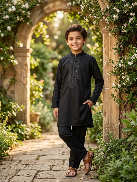 Luxury Black Celebration Kurta for Boys