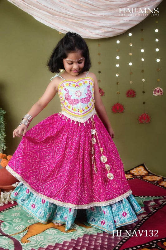 Girls Pink Embroidered Sweetheart Neck Choli