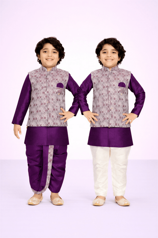 Boys' Mulberry Silk - Finish Dhoti & Pajama 3 - Piece Set - nemi kids wear