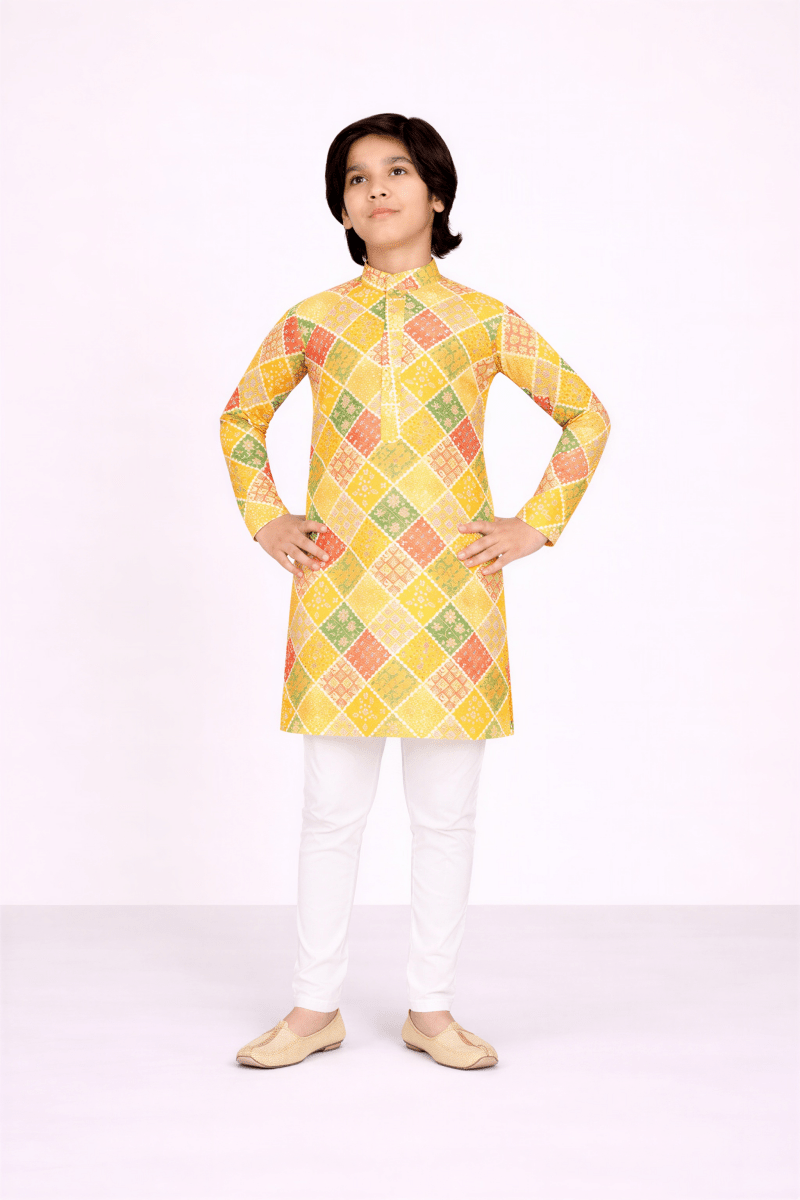 Boys’ Multi - Color Bandhani Print Kurta Set - nemi kids wear
