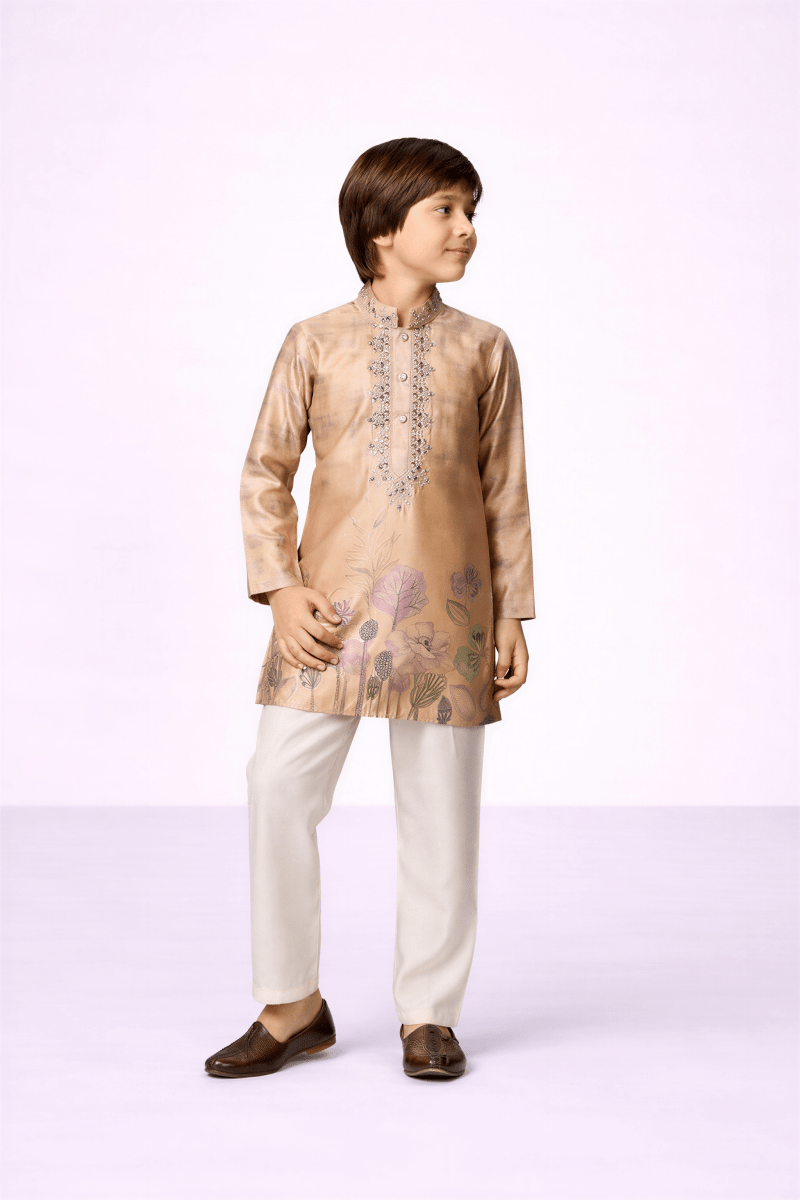 Floral Aura Silk - Blend Kurta Set - nemi kids wear