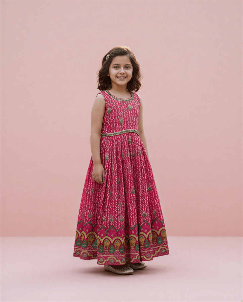 Girls mix printed gown - nemi kids wear