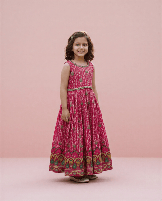 Girls mix printed gown - nemi kids wear