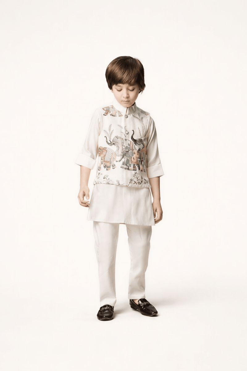 Heritage Elephant Nehru Jacket Set - nemi kids wear