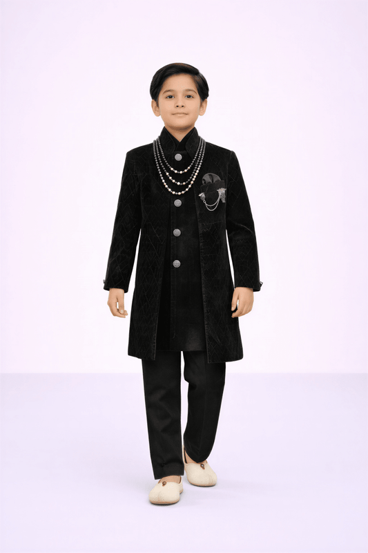 Imperial Black Velvet Achkan - nemi kids wear