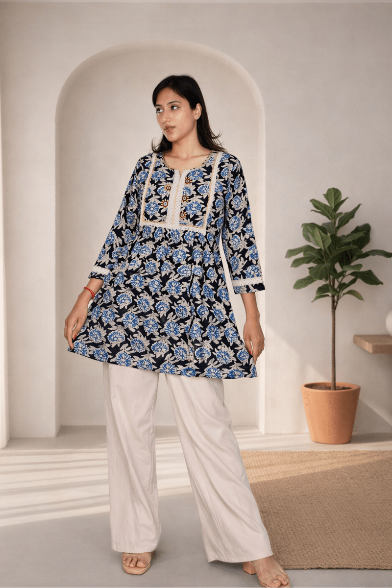 Indigo Garden Hand - Block Peplum Top - nemi kids wear