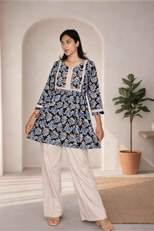 Indigo Garden Hand - Block Peplum Top - nemi kids wear