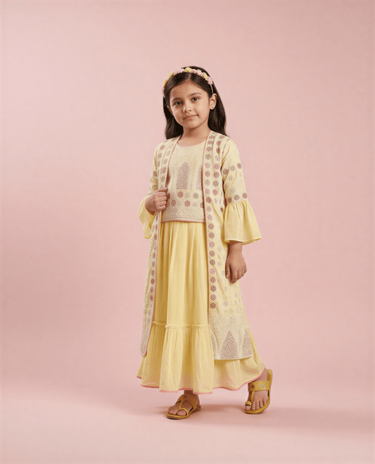 Longline Shrug with Tiered Skirt & Crop Top - nemi kids wear