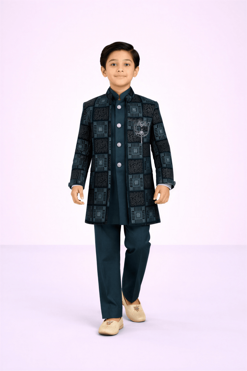 Midnight Grid - Work Achkan - nemi kids wear