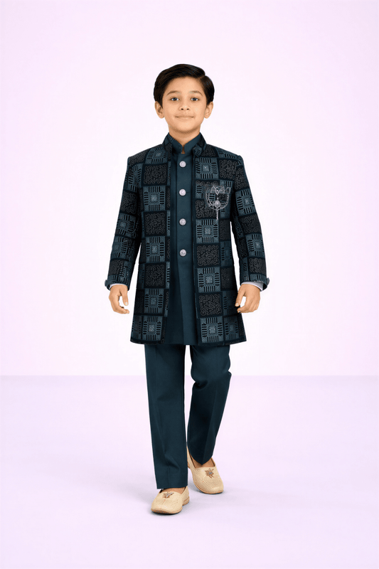 Midnight Grid - Work Achkan - nemi kids wear