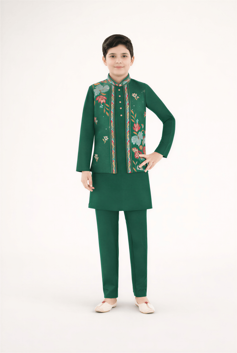 Midnight Jade Floral Ethnic Suit for Boys - nemi kids wear