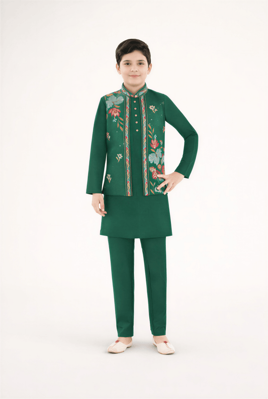 Midnight Jade Floral Ethnic Suit for Boys - nemi kids wear