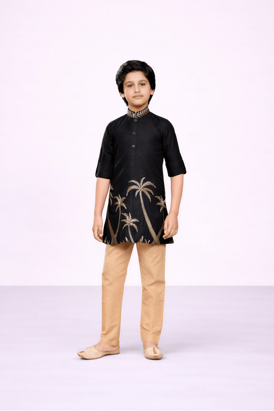 Midnight Oasis Embroidered Kurta Set - nemi kids wear