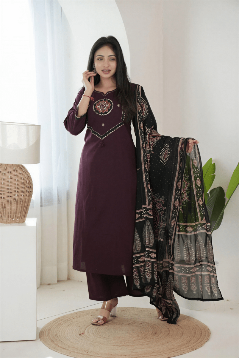 Midnight Wine Embroidered Suit - nemi kids wear