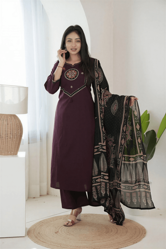 Midnight Wine Embroidered Suit - nemi kids wear